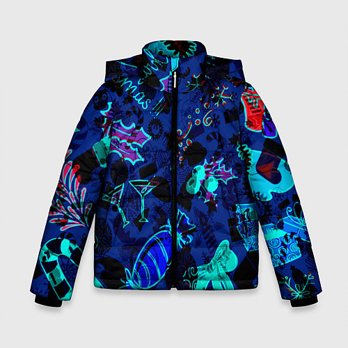 Зимняя куртка для мальчика Рождественские паттерны узоры / 3D-Черный – фото 1