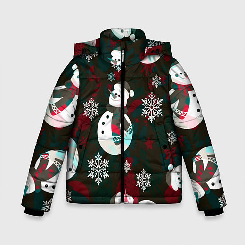 Зимняя куртка для мальчика Снеговики узоры / 3D-Светло-серый – фото 1