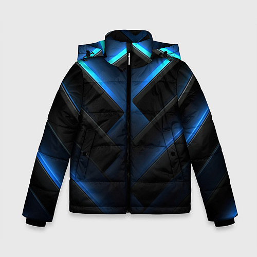 Зимняя куртка для мальчика Черный абстрактный фон и синие неоновые вставки / 3D-Черный – фото 1