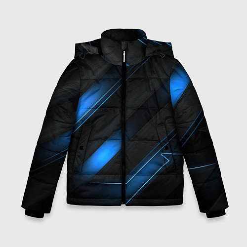 Зимняя куртка для мальчика Синий неоновый яркий свет на черном абстрактном фо / 3D-Черный – фото 1