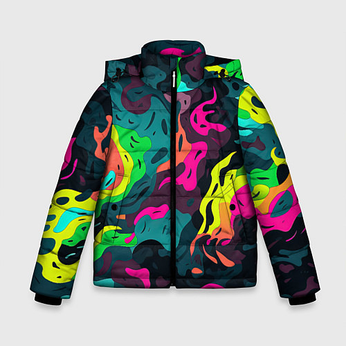 Зимняя куртка для мальчика Яркие кислотные разноцветные пятна в виде камуфляж / 3D-Черный – фото 1
