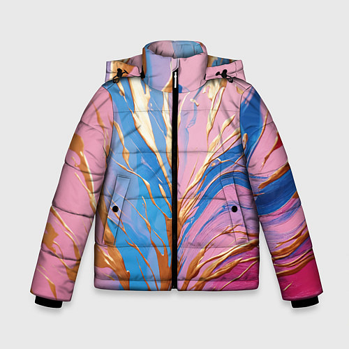 Зимняя куртка для мальчика Жидкая краска синего и розового цвета с золотой кр / 3D-Черный – фото 1