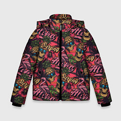 Зимняя куртка для мальчика Черепа из ананасов и розовые фламинго