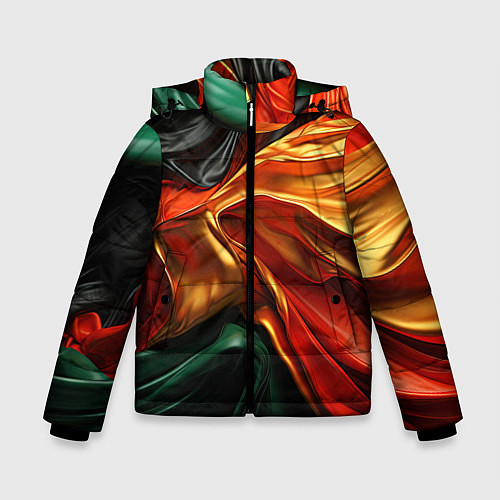Зимняя куртка для мальчика Оранжевая и зеленый абстракция / 3D-Черный – фото 1