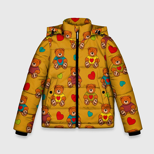 Зимняя куртка для мальчика Игрушечные мишки и разноцветные сердца / 3D-Светло-серый – фото 1
