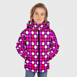 Куртка зимняя для мальчика Розовые и белые квадраты, цвет: 3D-черный — фото 2