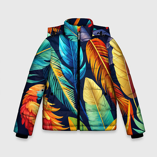 Зимняя куртка для мальчика Пёстрые пёрышки попугаев / 3D-Светло-серый – фото 1