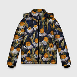 Куртка зимняя для мальчика Вышитые ромашки, цвет: 3D-светло-серый