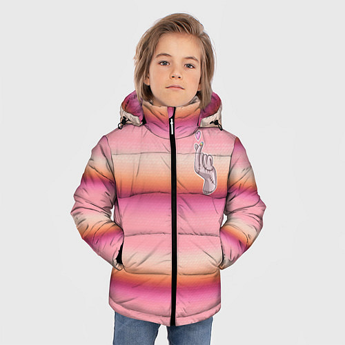 Зимняя куртка для мальчика Рука-Вещь: текстура свитера Энид из сериала Уэнсде / 3D-Светло-серый – фото 3