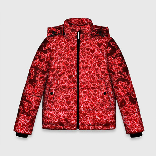 Зимняя куртка для мальчика Светящиеся объемные сердечки / 3D-Черный – фото 1