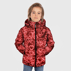 Куртка зимняя для мальчика Неоновые сердечки красные, цвет: 3D-светло-серый — фото 2