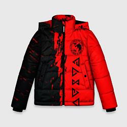 Куртка зимняя для мальчика Ведьмак краска абстракция, цвет: 3D-красный