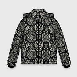 Куртка зимняя для мальчика Черно-белый греб России паттерн, цвет: 3D-черный