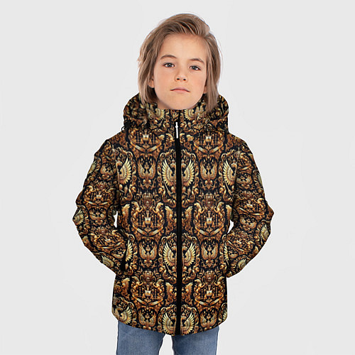 Зимняя куртка для мальчика Золотой объемный герб России паттерн / 3D-Красный – фото 3