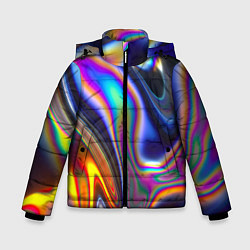 Куртка зимняя для мальчика Жидкая голографическая бензиновая абстракция, цвет: 3D-светло-серый