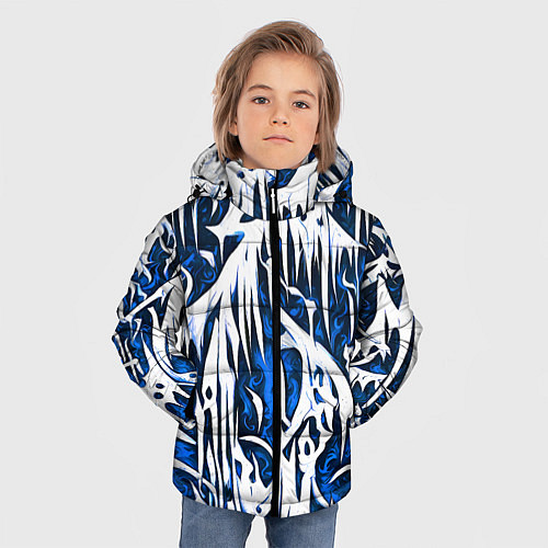 Зимняя куртка для мальчика Белый и синий узор / 3D-Красный – фото 3