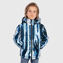 Куртка зимняя для мальчика Синие неоновые полосы на чёрном фоне, цвет: 3D-светло-серый — фото 2