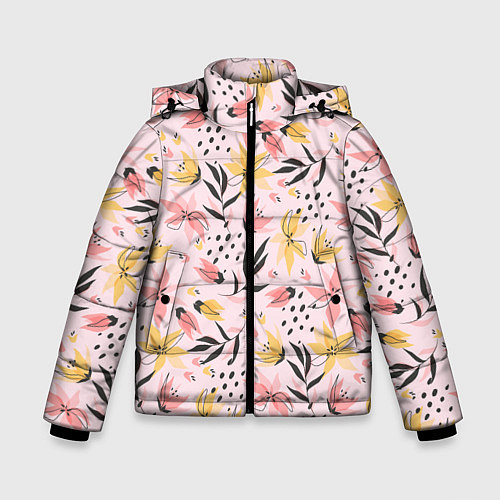 Зимняя куртка для мальчика Абстрактный паттерн с цветами / 3D-Черный – фото 1
