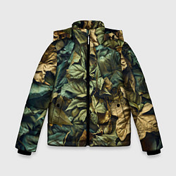 Куртка зимняя для мальчика Реалистичный камуфляж из листьев, цвет: 3D-светло-серый