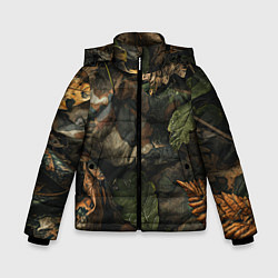 Зимняя куртка для мальчика Реалистичный охотничий камуфляж из ткани и листьев