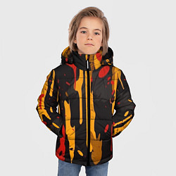 Куртка зимняя для мальчика Красные желтые оранжевые пятна краски абстракция, цвет: 3D-светло-серый — фото 2