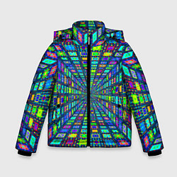Куртка зимняя для мальчика Абстрактный узор коридор из разноцветных квадратов, цвет: 3D-светло-серый