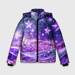 Куртка зимняя для мальчика Абстрактные звезды в фиолетовых искрах, цвет: 3D-черный