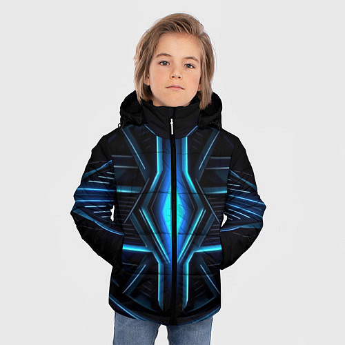 Зимняя куртка для мальчика Синяя неоновая космическая абстракция / 3D-Красный – фото 3