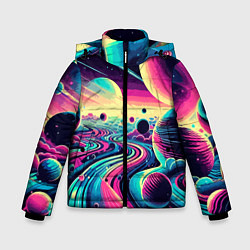 Куртка зимняя для мальчика Неоновый космос - нейросеть, цвет: 3D-черный