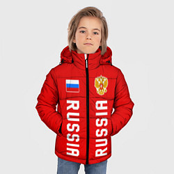 Куртка зимняя для мальчика Россия три полоски на красном фоне, цвет: 3D-светло-серый — фото 2