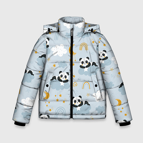 Зимняя куртка для мальчика Панда на облаках / 3D-Светло-серый – фото 1