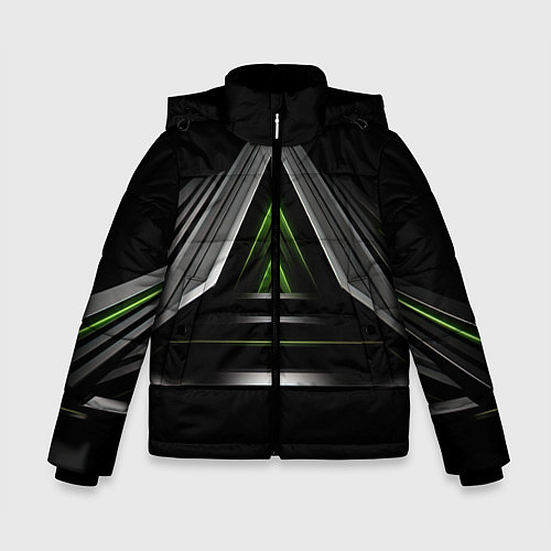 Зимняя куртка для мальчика Black green abstract nvidia style / 3D-Светло-серый – фото 1