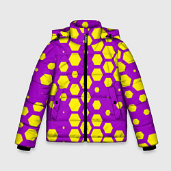 Куртка зимняя для мальчика Желтые соты на фиолетовом фоне, цвет: 3D-светло-серый
