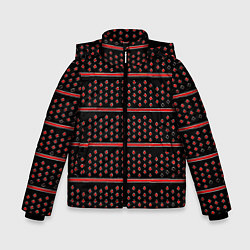 Куртка зимняя для мальчика Красные круги и полосы, цвет: 3D-черный