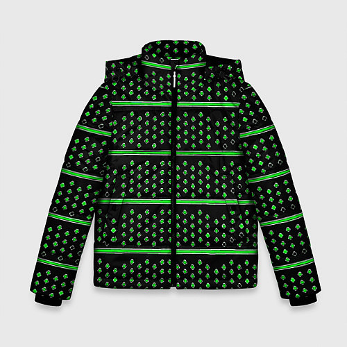 Зимняя куртка для мальчика Зелёные круги и полосы / 3D-Черный – фото 1
