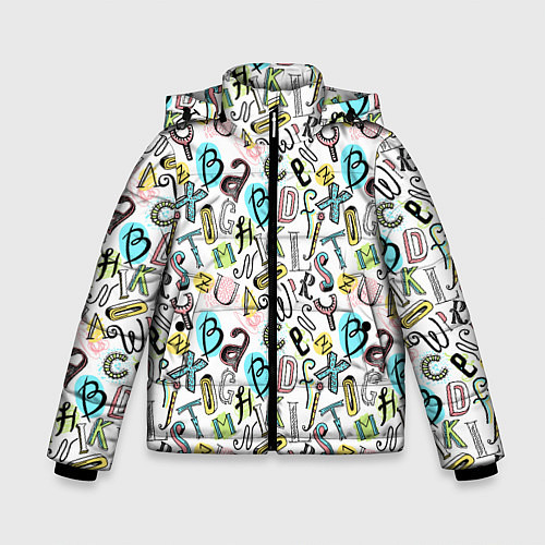 Зимняя куртка для мальчика Цветные каракули буквы алфавита / 3D-Черный – фото 1