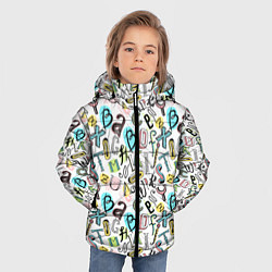 Куртка зимняя для мальчика Цветные каракули буквы алфавита, цвет: 3D-черный — фото 2