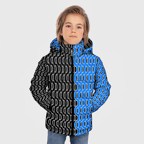 Зимняя куртка для мальчика Чёрно-синий паттерн с белой обводкой / 3D-Красный – фото 3