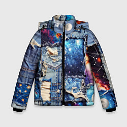 Куртка зимняя для мальчика Звездный небосвод - пэчворк, цвет: 3D-светло-серый