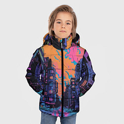 Куртка зимняя для мальчика Киберпанк город в стиле комиксов, цвет: 3D-красный — фото 2