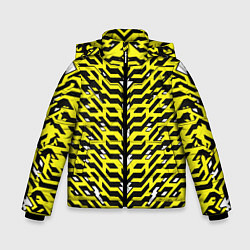 Куртка зимняя для мальчика Агрессивный жёлтый паттерн, цвет: 3D-светло-серый