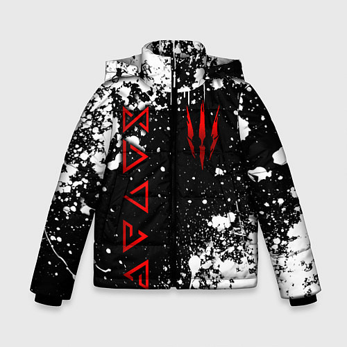 Зимняя куртка для мальчика Знаки из Ведьмака - белые брызги / 3D-Черный – фото 1