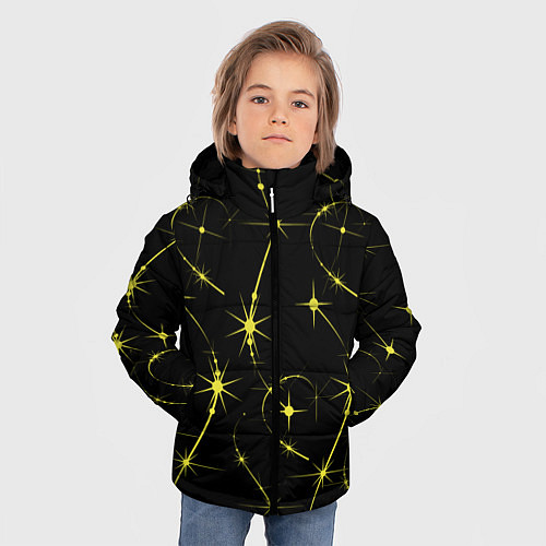 Зимняя куртка для мальчика Паттерн золотых линий и звезд / 3D-Красный – фото 3