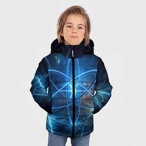 Зимняя куртка для мальчика Светящийся атом и молнии / 3D-Светло-серый – фото 3