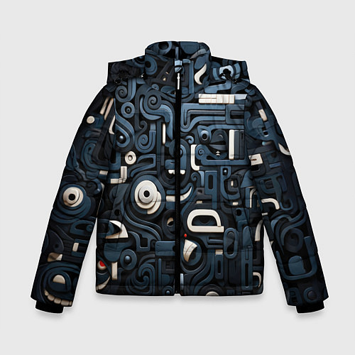 Зимняя куртка для мальчика Паттерн-узор из толстых линий / 3D-Черный – фото 1
