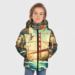 Куртка зимняя для мальчика Мост через реку и пэчворк - нейросеть арт USA brid, цвет: 3D-черный — фото 2