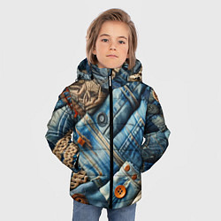 Куртка зимняя для мальчика Джинсовый пэчворк с пуговицами - мода, цвет: 3D-красный — фото 2