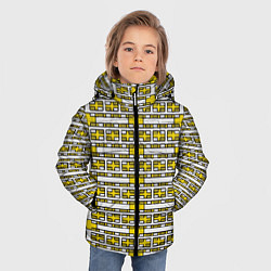 Куртка зимняя для мальчика Жёлтые и белые кирпичики на белом фоне, цвет: 3D-черный — фото 2