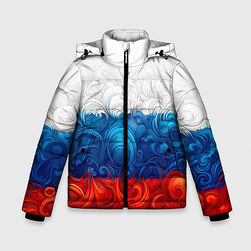 Зимняя куртка для мальчика Орнамент триколор / 3D-Черный – фото 1