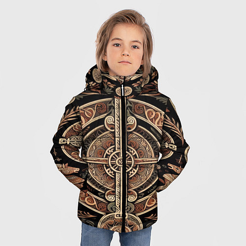 Зимняя куртка для мальчика Символика славянской мифологии / 3D-Красный – фото 3